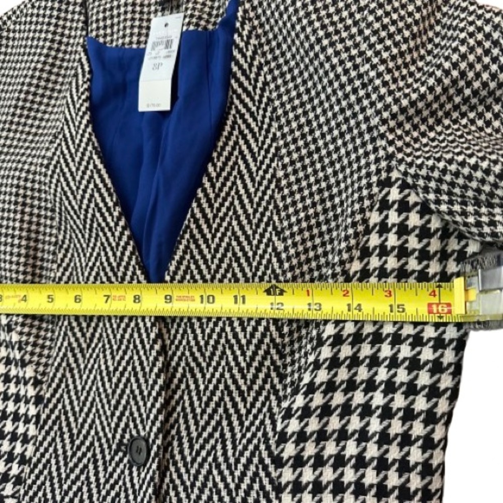 Ann Taylor Jacket Womens Black Wool Blend Blazer Houndstooth Check size 8 Petite - Picture 2 of 11